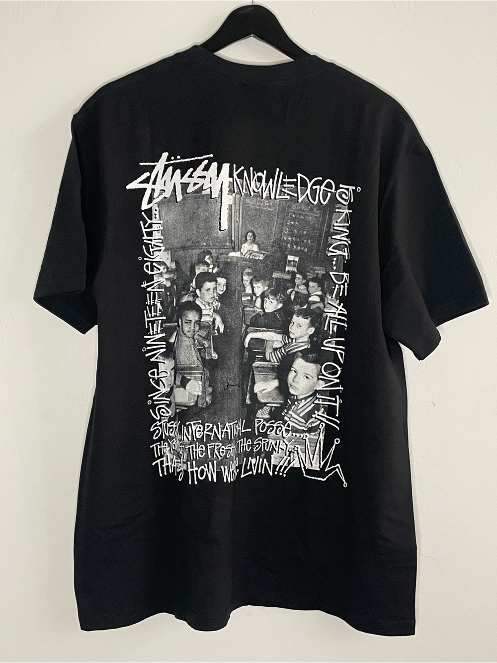 Stussy Classroom Black Short-Sleeve Tee with White Logo
